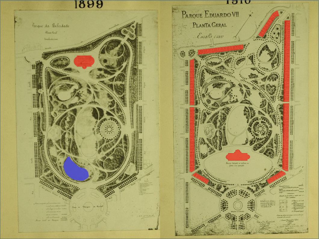 Main changes by Ventura Terra to the original 1899 project of the Eduardo VII park