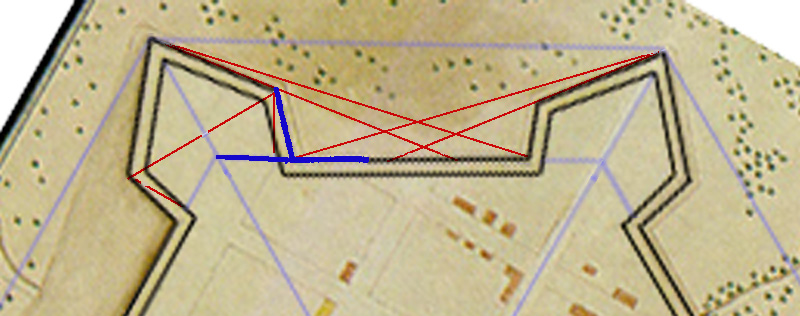 Pormenor da fig. 2 com as linhas rasantes e fixantes