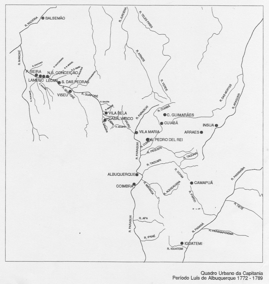 Mapa das fortalezas na capitania do Mato Grosso